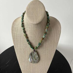 Peyote Bird  Silver Turquoise and Abalone Reversible Shell Pendant